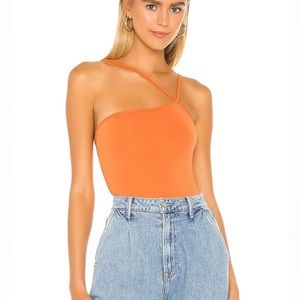 Asymmetric orange bodysuit